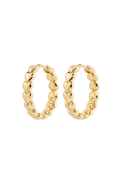 Gold hoop earrings on a white background