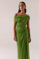 Reya Nettle Green Gathered Wasit Sleeveless Maxi Dress