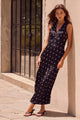 Aston Black Large Polka Dot Satin Bias Flared Maxi Dress