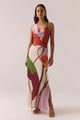 Kalea Multi Botanic Cowl Neck Mesh Halter Maxi Dress
