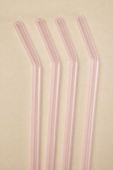 Pink Reuseable Pk 4 Glass Drinking Straws