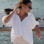 Revolutionary White Linen Relaxed LS Top