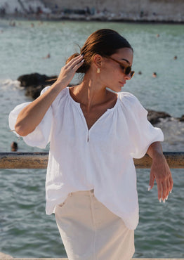 Revolutionary White Linen Relaxed LS Top