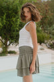 Lennox Khaki Shirred Linen Blend Tiered Mini Skirt