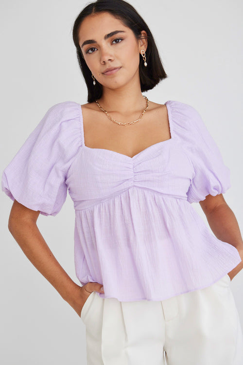 Adore Lilac Texture SS Babydoll Top WW Top Among the Brave   