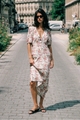 Pamela White Floral SS Sleeve Midi Dress