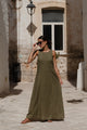 Easygoing Khaki Linen Blend Sleeveless Crew Neck Midi Dress