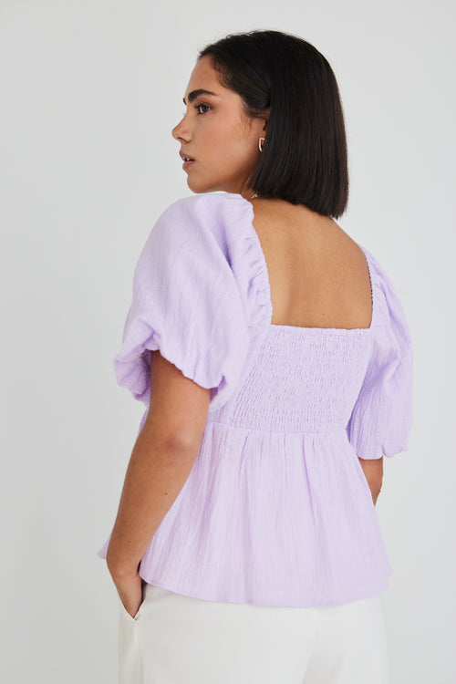 Adore Lilac Texture SS Babydoll Top WW Top Among the Brave   