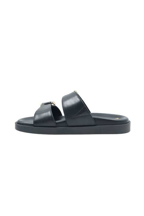 Black womens slides with gold detailing