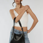 Otto Black Grain Vegan Leather Slouch Bucket Bag