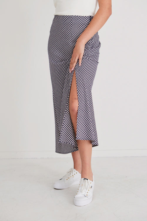 Stunning Navy Gingham Bias Midi Skirt WW Skirt Among the Brave   