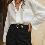 Let It Be Gold Buckle Black Leather Belt