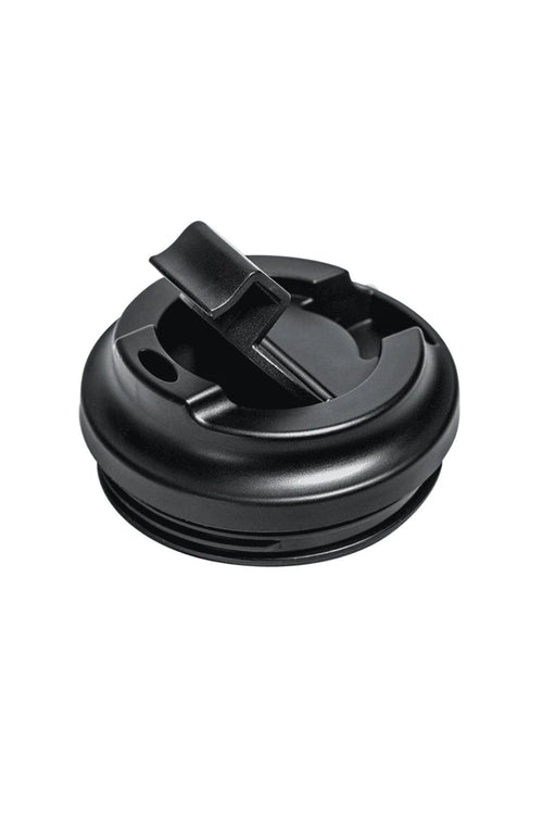 Black plastic lid on a white background