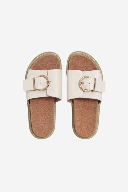 Nellie Cream Buckle Slide ACC Shoes - Slides, Sandals Nude   