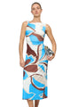 Cielo Blue Abstract Print Mesh Off Shoulder Midi Dress