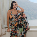 Nimbus Tropical Black Strappy Tiered Maxi Dress