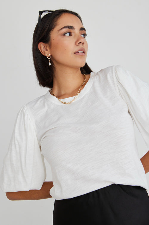 Patient White Slub Cotton Bubble Sleeve Tee WW Top Among the Brave   