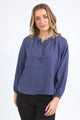 Sardinia Deep Blue Front Button LS Blouse