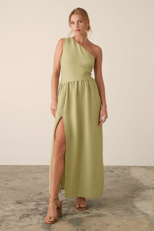 Palazzo Pistachio One Shoulder Midi Dress WW Dress Esmaee   