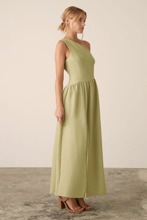 Palazzo Pistachio One Shoulder Midi Dress WW Dress Esmaee   