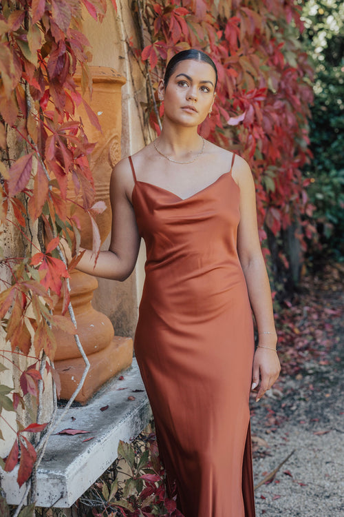 Show Stopper Copper Satin Strappy Bias Slip Dress WW Dress Among the Brave   