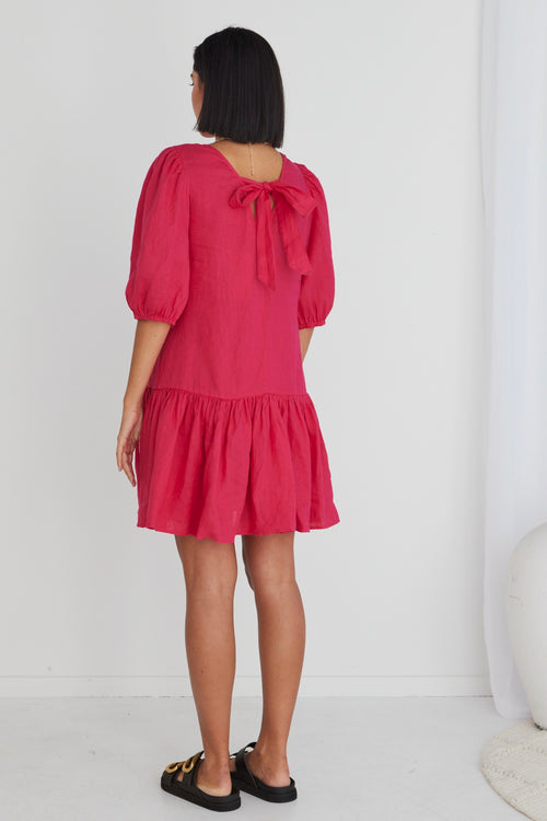 Emelia Raspberry Linen Drop Waist Smock Mini Dress WW Dress Ivy + Jack   