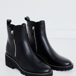 Parson Black Chunky Zip Leather Ankle Boot