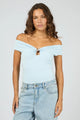 Atlas Ice Blue Off Shoulder Feature Bead Top