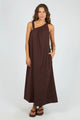 Bowie Chocolate Linen Blend Asym Strappy Tie Maxi Dress