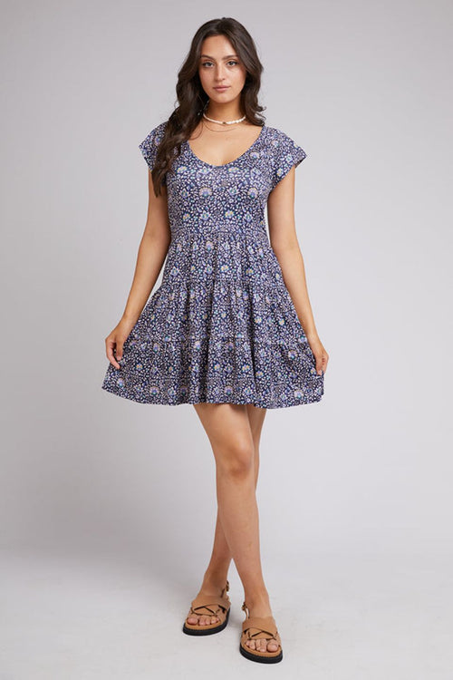 Andie Navy Floral Print V Neck Mini Dress WW Dress All About Eve   