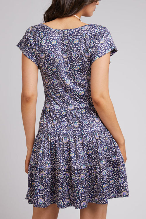 Andie Navy Floral Print V Neck Mini Dress WW Dress All About Eve   