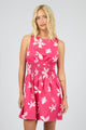 Fleur Pink Floral Ruched Waist Sleeveless Mini Dress