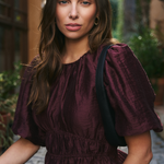 Prompt Burgundy Plum Bubble Sleeve Top