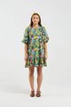 Whiz Floraburst Green Puff Sleeve Mini Dress