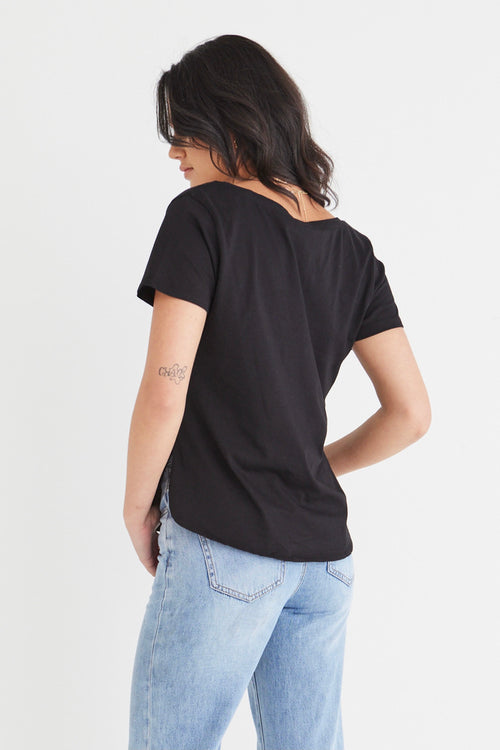 Respect Black Relaxed V neck Organic Tee WW Tee Humble + Heart   