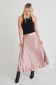Luminescent Blush Satin Pleated Midi Skirt