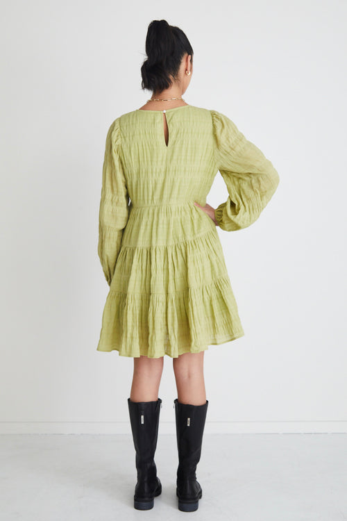 Bella Pistachio LS Tiered Mini Dress WW Dress Ivy + Jack   