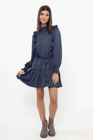 Wonderous Navy Satin LS Mini Dress WW Dress Seeking Lola   