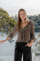 Bohemian Leopard Georgette LS Frill Front Top