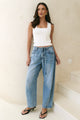Campus Light Blue Tie Waist Barrel Jeans