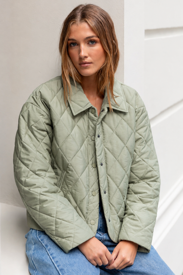 Absolute Soft Khaki Collared Quilted Puffer Jacket