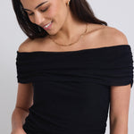 Achiever Black Mesh Off Shoulder Short Sleeved Top