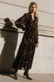 Addition Chocolate Butter Floral Long Sleeve Shirred Waist Tiered Maxi Dress