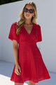Adelaide Red Linen Puff Sleeve Panelled Mini Dress