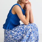 Affinity Blue Batik Shirred Back Tiered Maxi Skirt