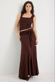 Status Chocolate Jersey Knot Front Maxi Skirt