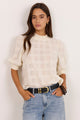 Affirming Ivory Self Check High Neck SS Top