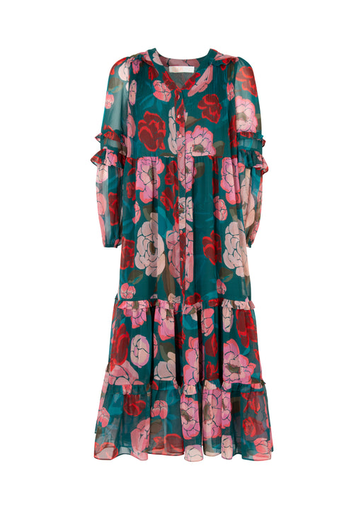 green pink floral maxi dress