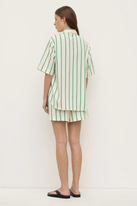 Woman wearing a Agnes Stripe Short Sleeve Shirt