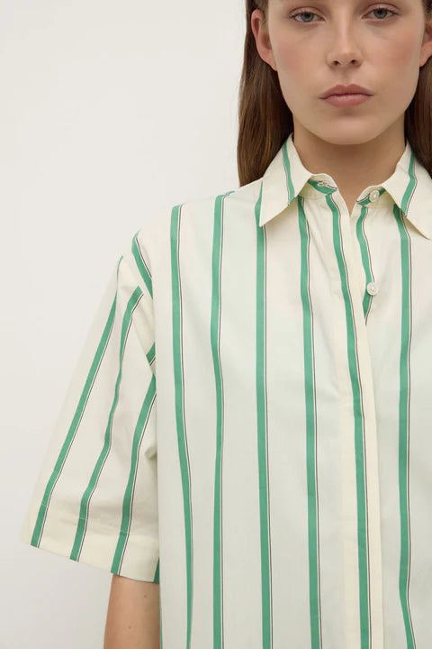 Woman wearing a Agnes Stripe Short Sleeve Shirt